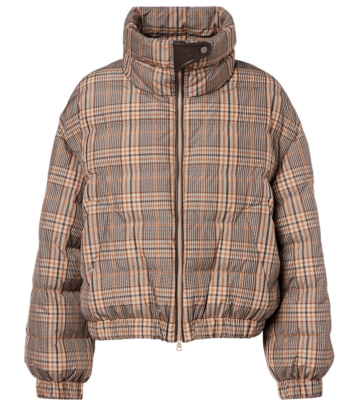 Photo: Brunello Cucinelli Checked leather-trimmed down jacket