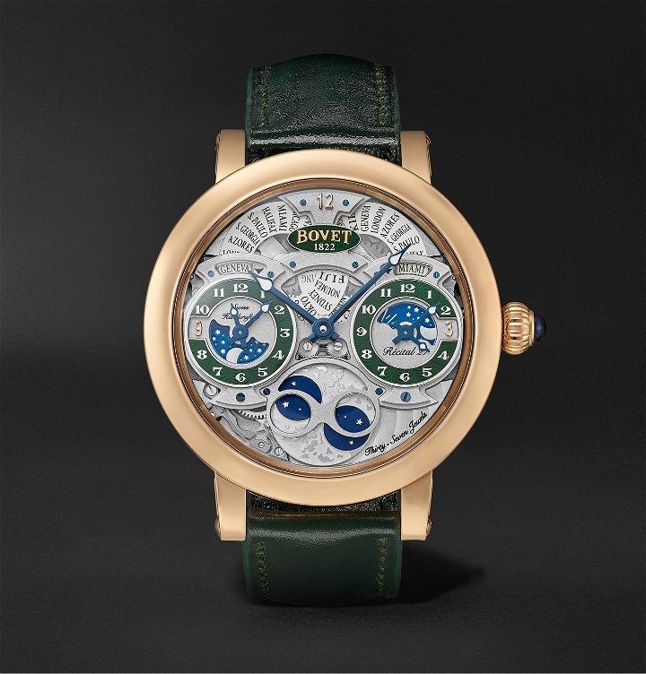 Photo: Bovet - Récital 27 Limited Edition Hand-Wound 46mm 18-Karat Red Gold and Leather Watch, Ref. No. R270007 - Green