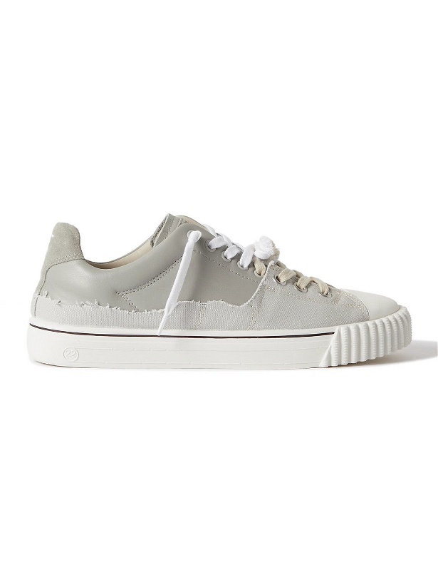 Photo: Maison Margiela - Evolution Distressed Canvas and Leather Sneakers - Gray