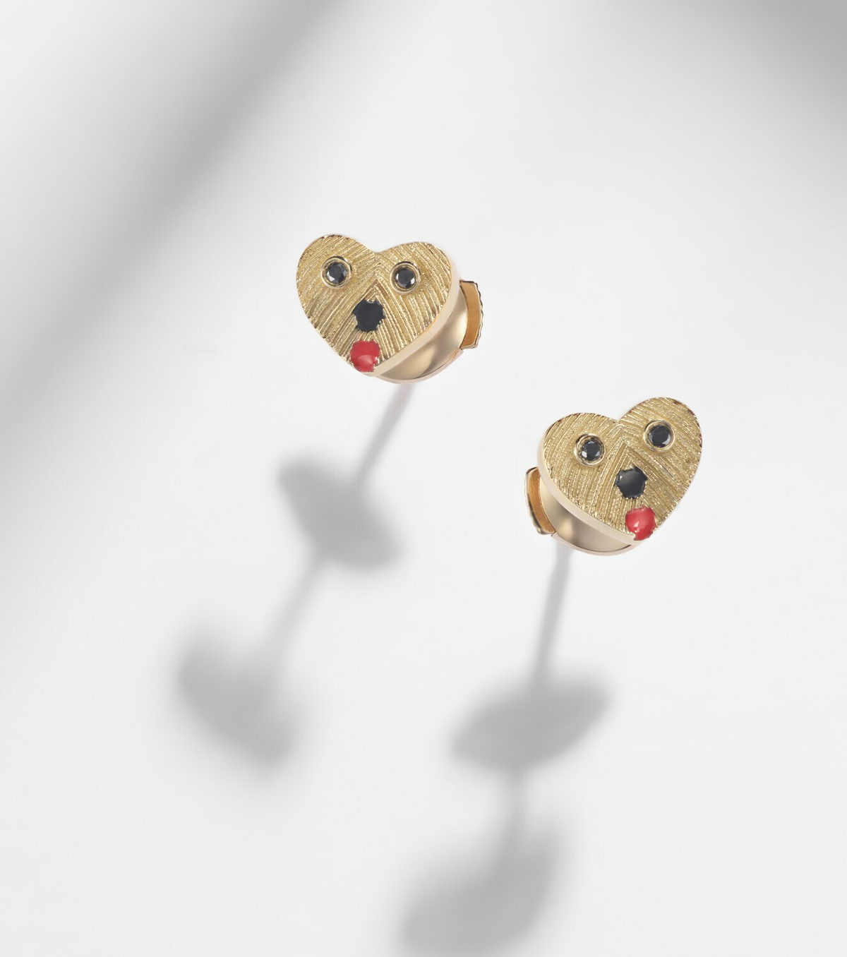Yvonne Léon Nano Puces 9kt gold earrings with black diamonds and enamel