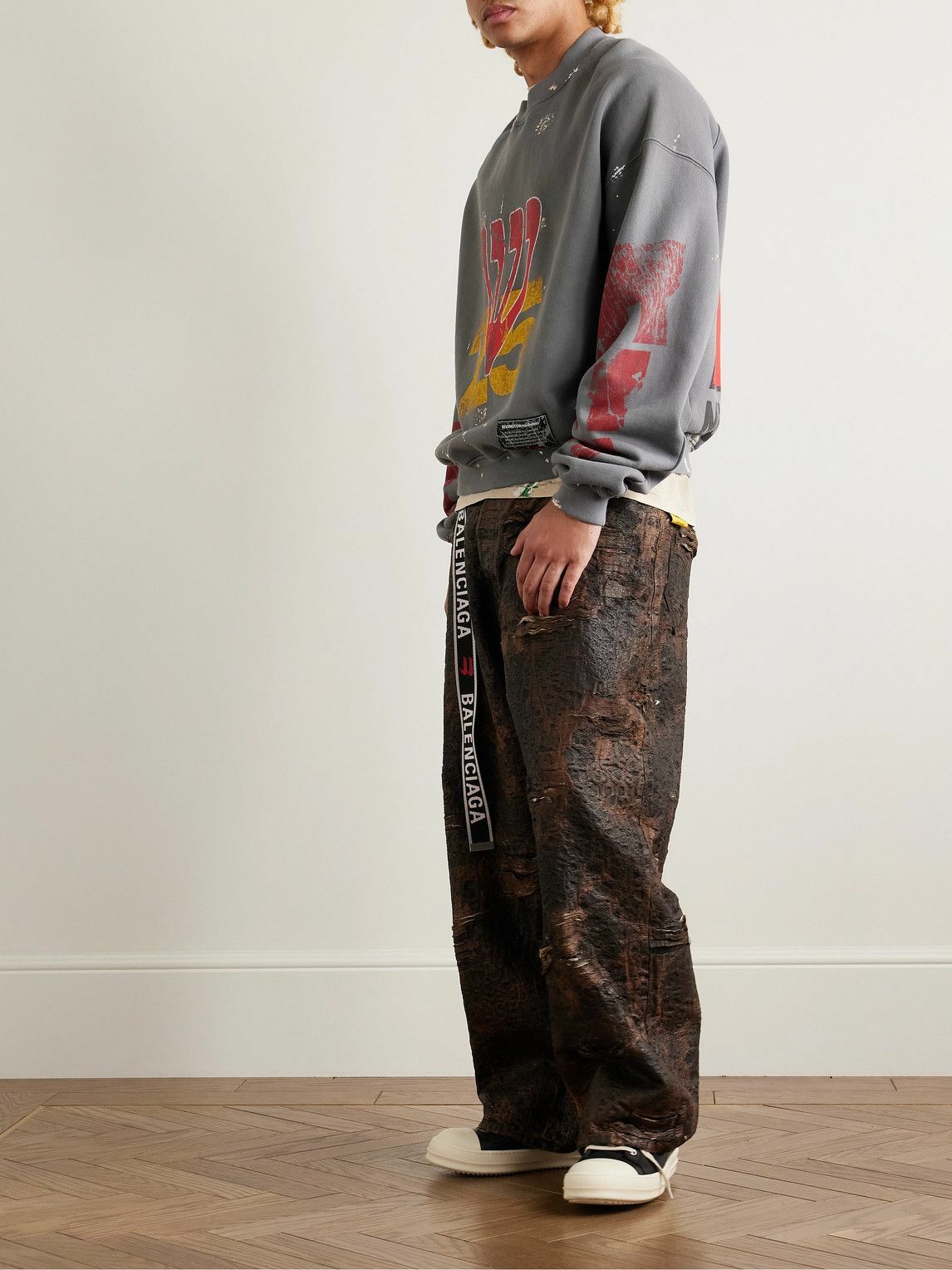 RRR123 - Love Stuff Paint-Splattered Printed Cotton-Jersey Sweatshirt - Gray