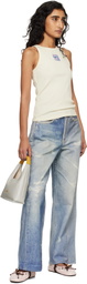 Marni Off-White Ribbed Cotton Marni Frame Logo Tank Top