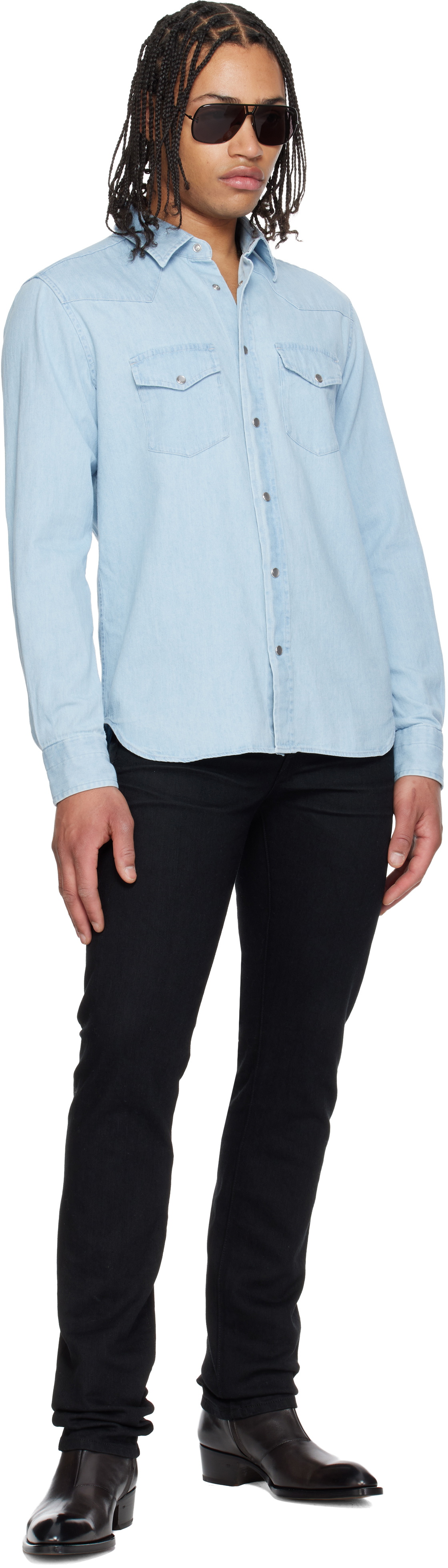 TOM FORD Blue Denim Chambray Western Shirt