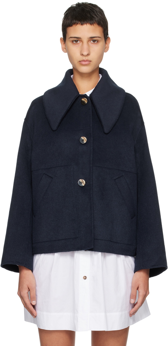 GANNI ガニー HEAVY TWILL WIDE COLLAR JACKET Ganni + Heavy Twill Wide Collar Short Jacket