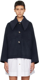 GANNI Navy Wide Collar Jacket