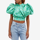 Rotate Women's Puff Sleeve Top in Clematis Blue Combi