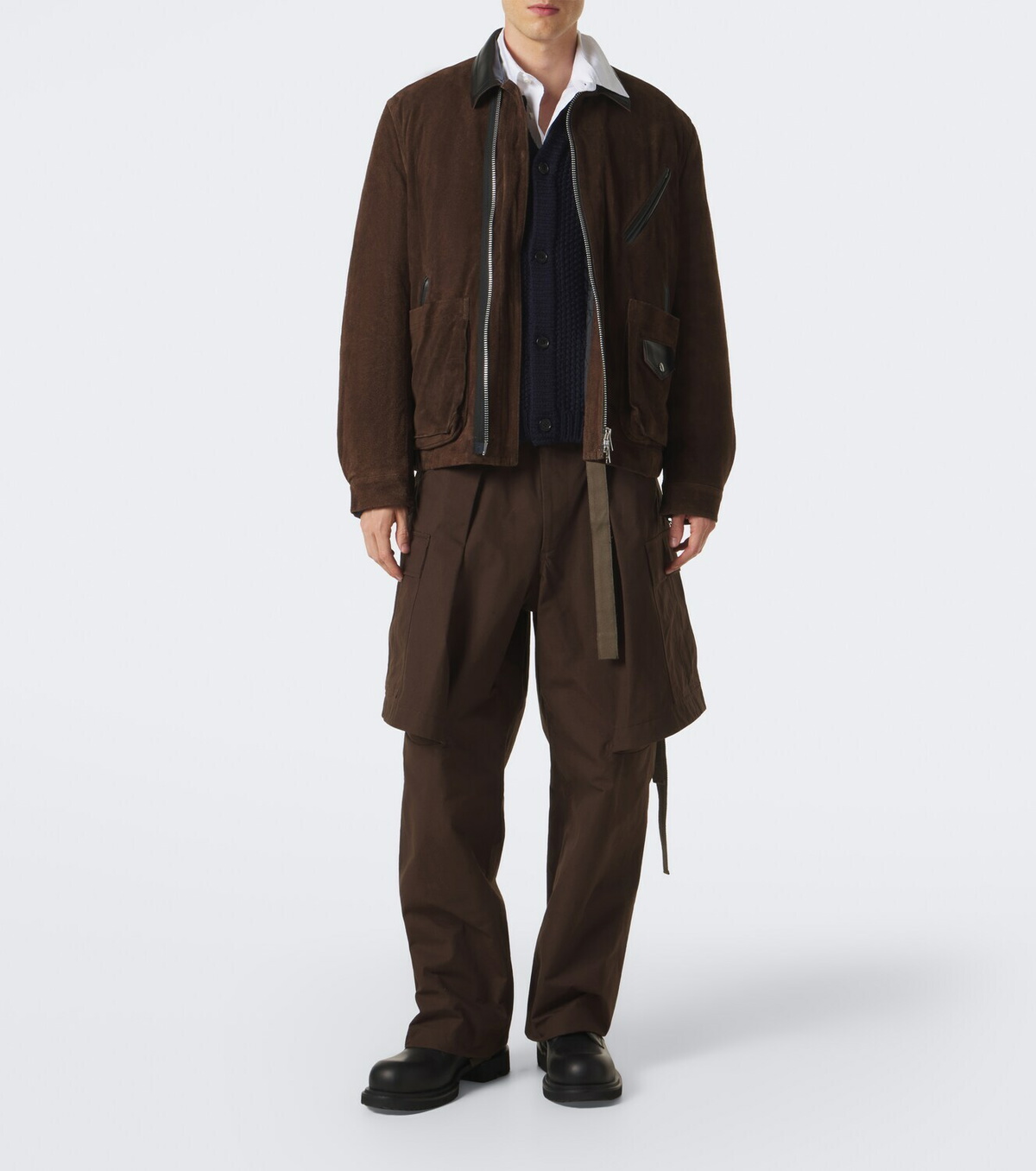 Sacai Leather-trimmed suede blouson jacket