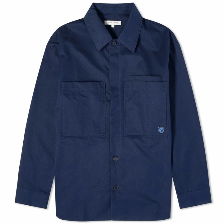 Photo: Maison Kitsuné Men's Tonal Fox Head Patch Overshirt in Ink Blue