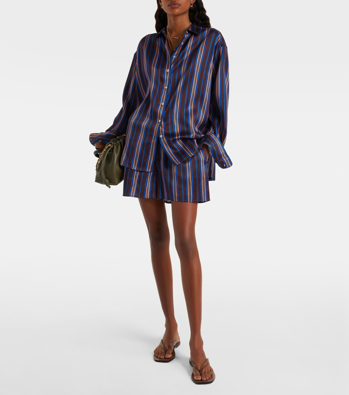 Asceno Franca striped silk charmeuse pajama shorts