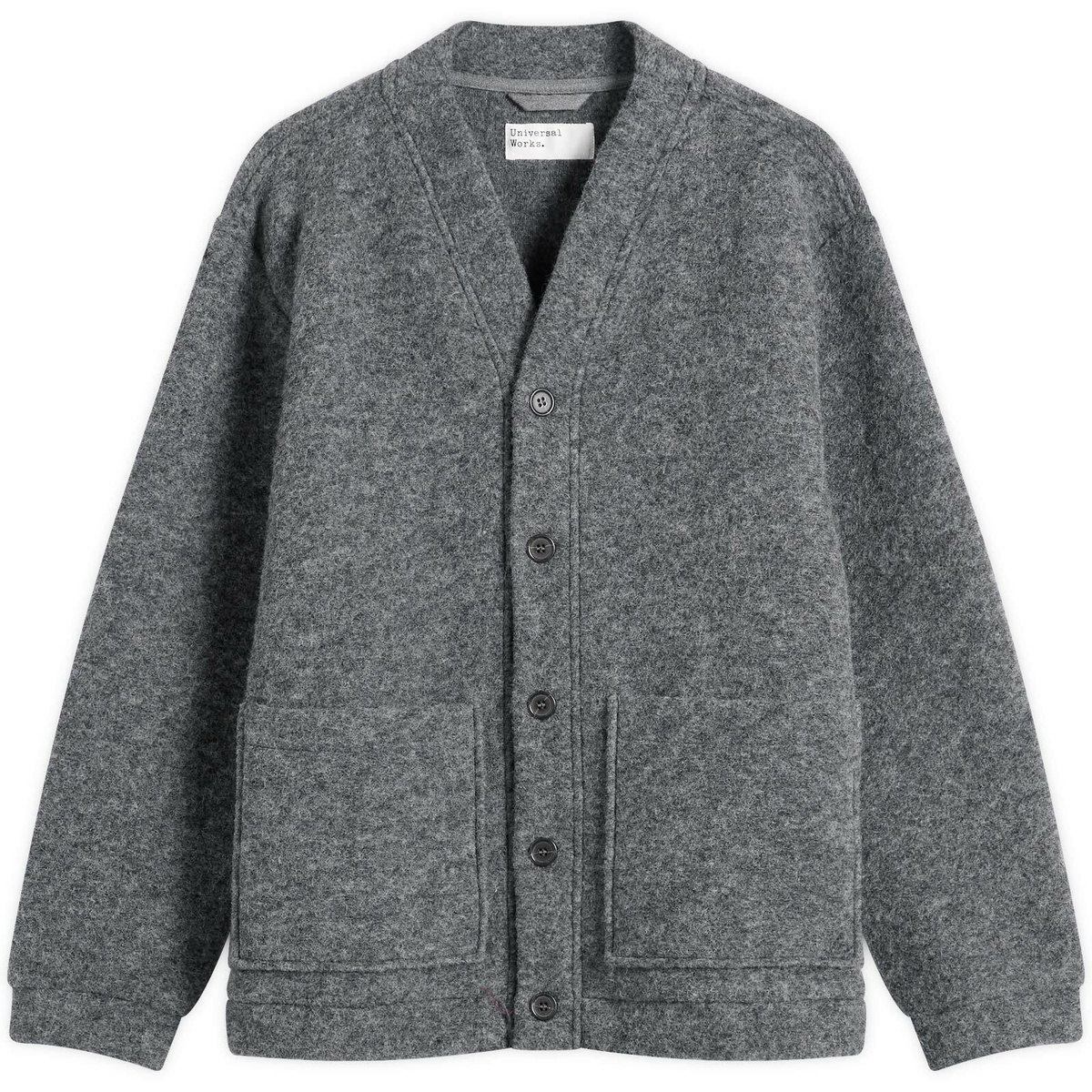 Universal Works Men's Wool Fleece Advance Cardigan in Grey Marl