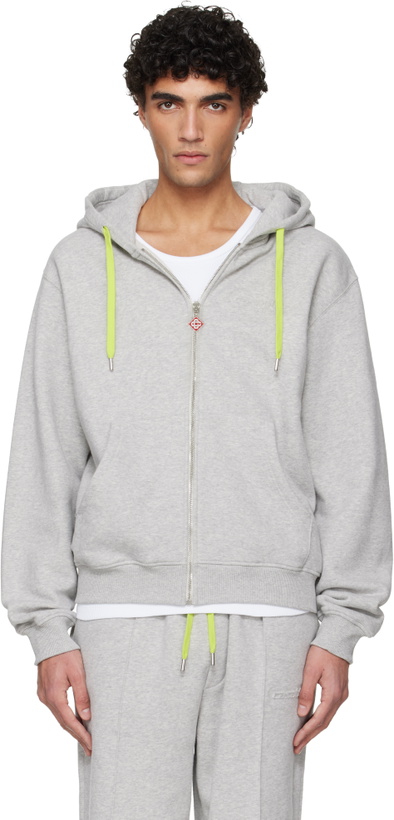 Photo: Casablanca Gray Cashmere Blend Zip‑Up Hoodie