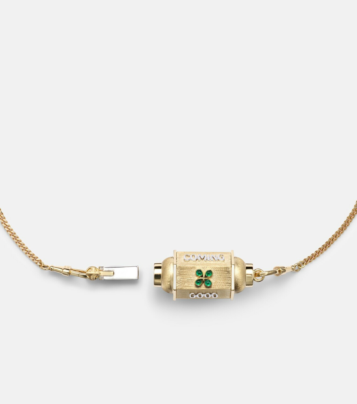 Marie Lichtenberg Good Things 18kt gold locket necklace with emeralds