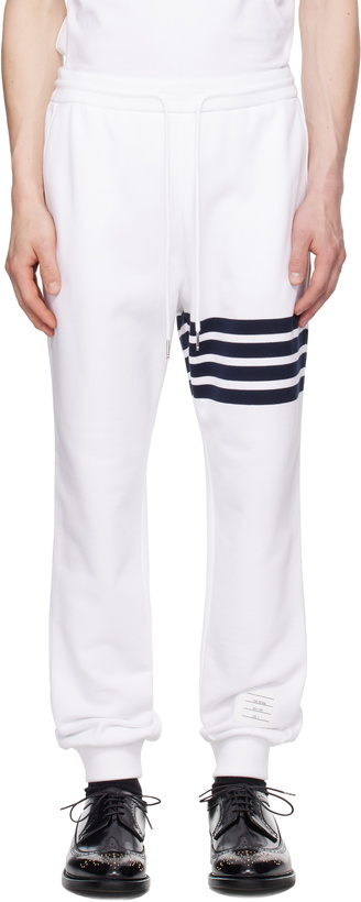 Photo: Thom Browne White Classic Loopback 4-Bar Sweatpants
