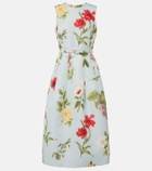 Oscar de la Renta Belted floral faille cocktail dress