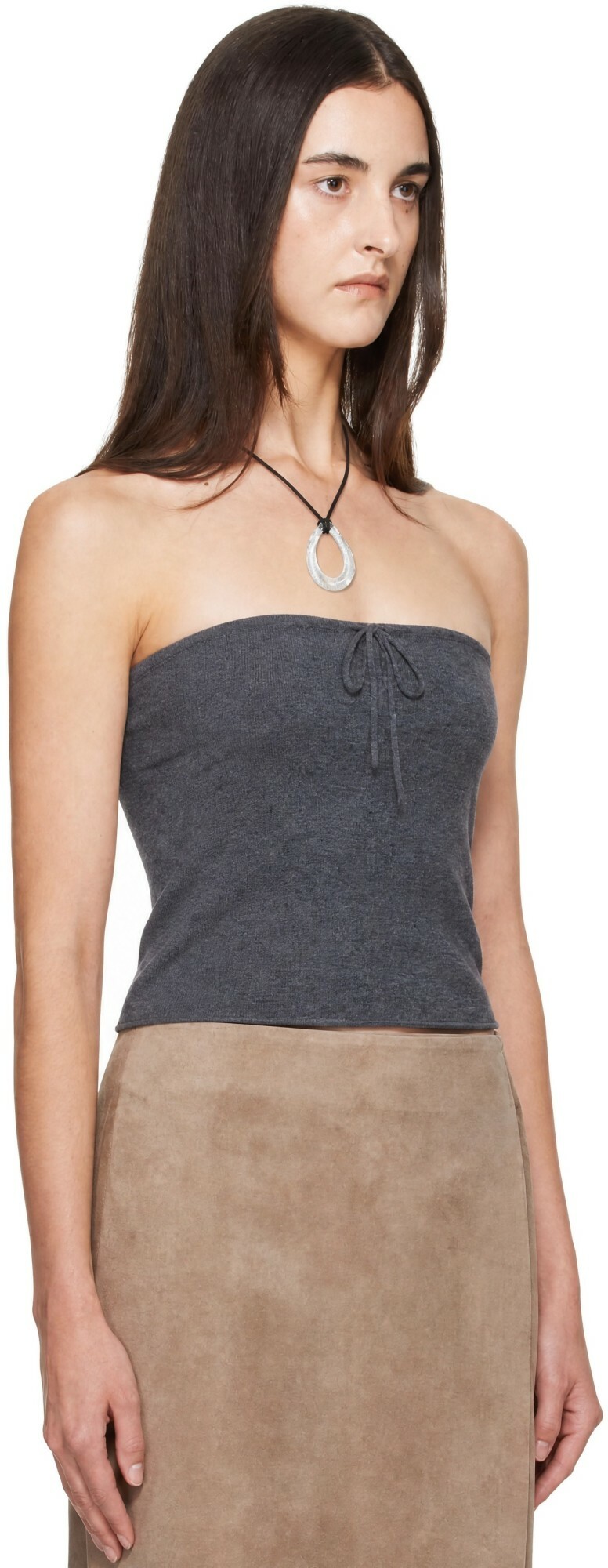 St. Agni Gray Wool Strapless Top