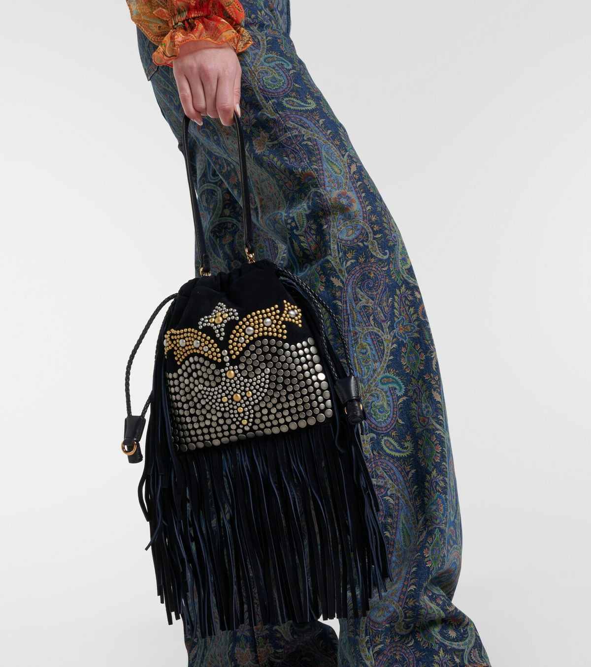 Etro Kalispera Small studded suede shoulder bag