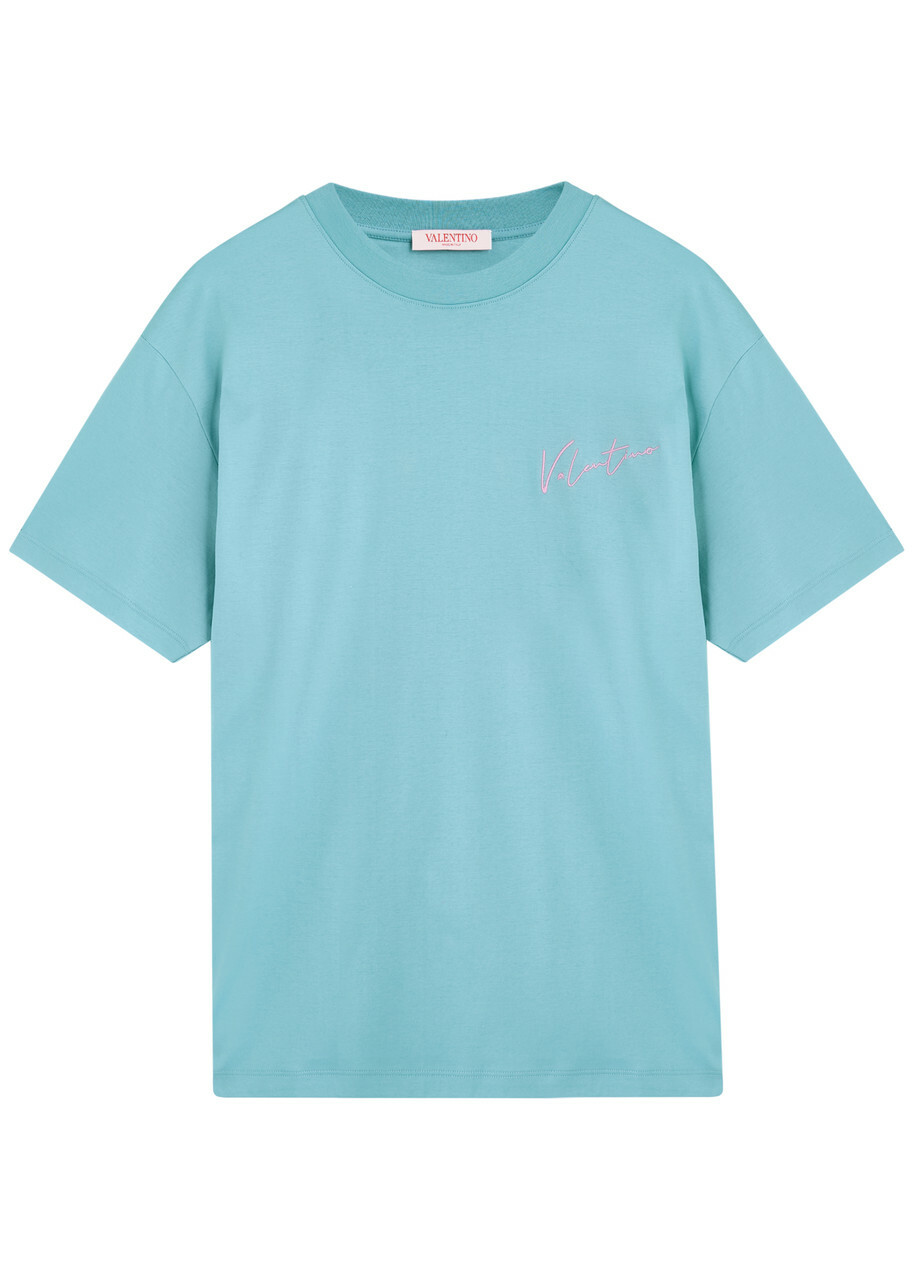 Valentino Logo-embroidered Cotton T-shirt Blue Valentino Valentino Logo-embroidered Cotton T-shirt Blue Valentino