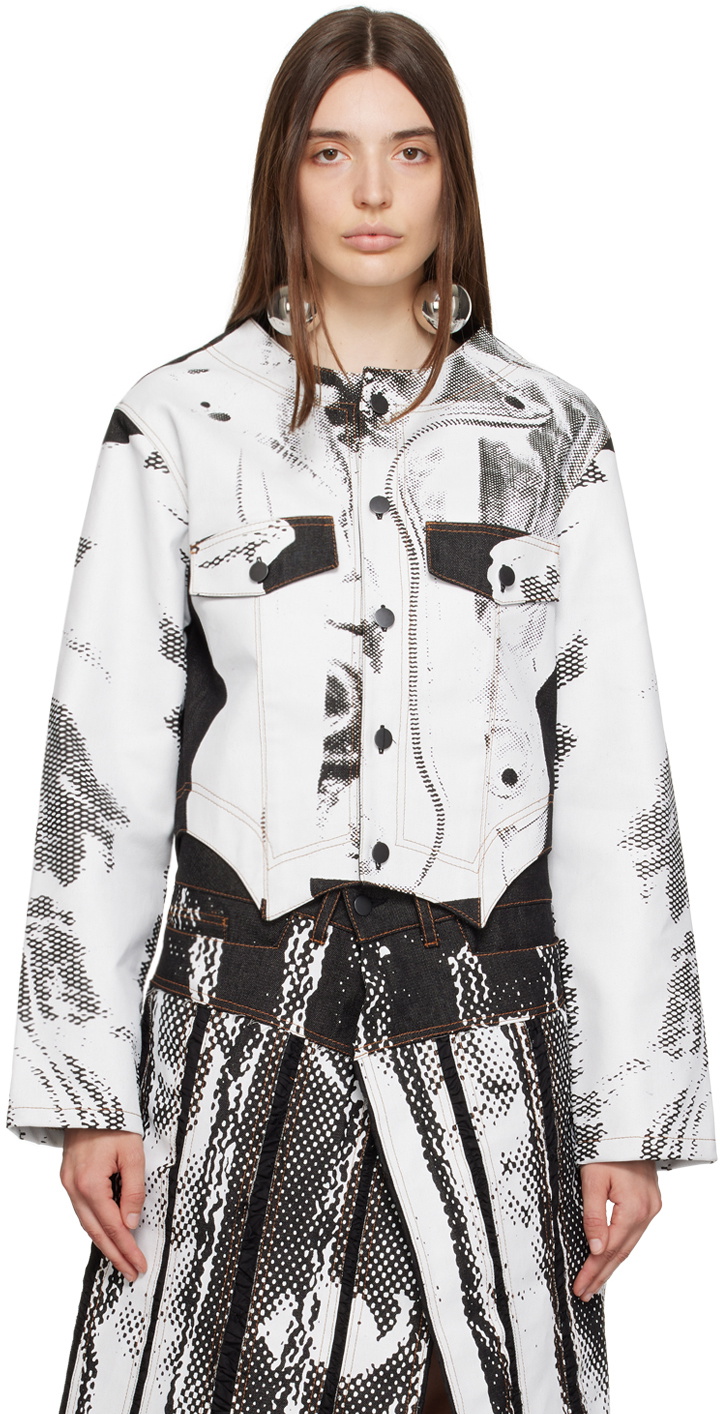 Feben White & Black Chariot Biker Denim Jacket