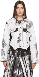Feben White & Black Chariot Biker Denim Jacket