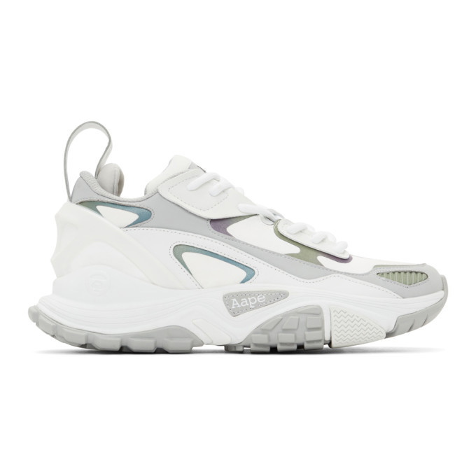 Photo: AAPE by A Bathing Ape White and Grey Iridescent Dimension Sneakers