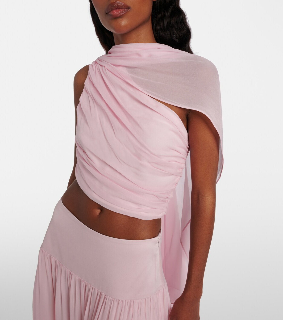 Posse Solene gathered scarf-detail mesh top