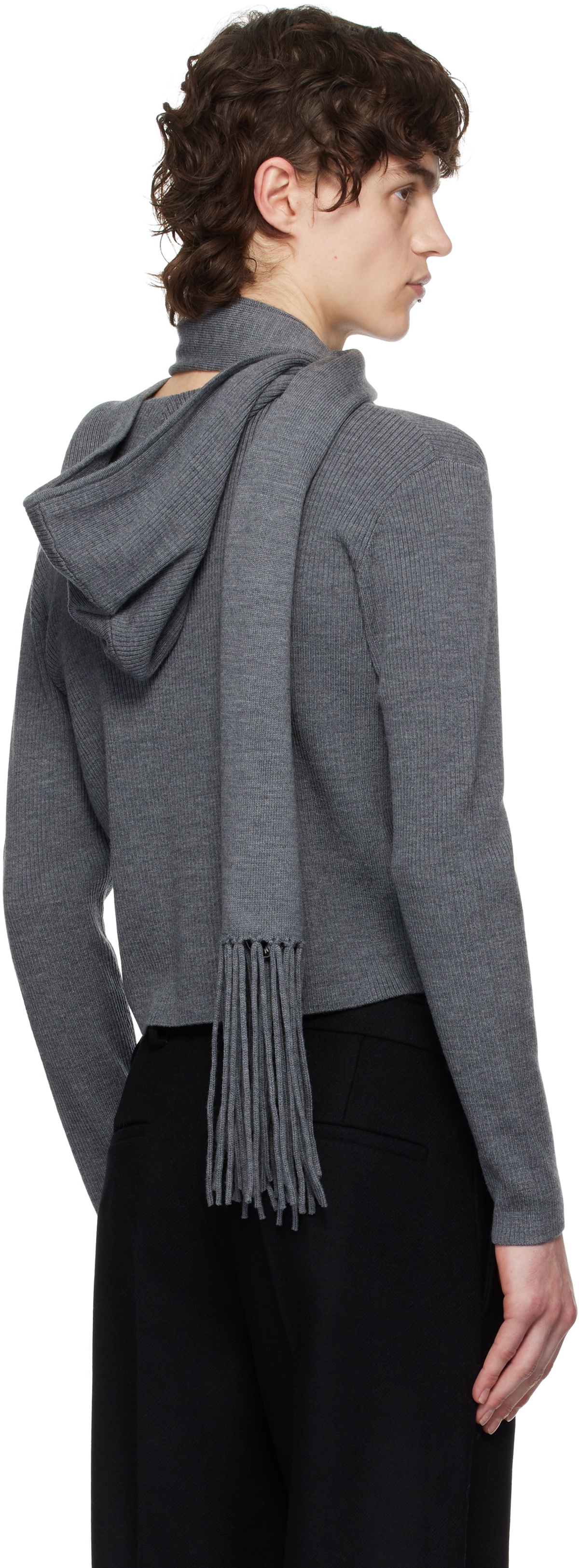 AARON ESH Gray Knitted Scarf & Hoodie Set