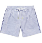 Hartford - Slim-Fit Mid-Length Striped Seersucker Swim Shorts - Blue