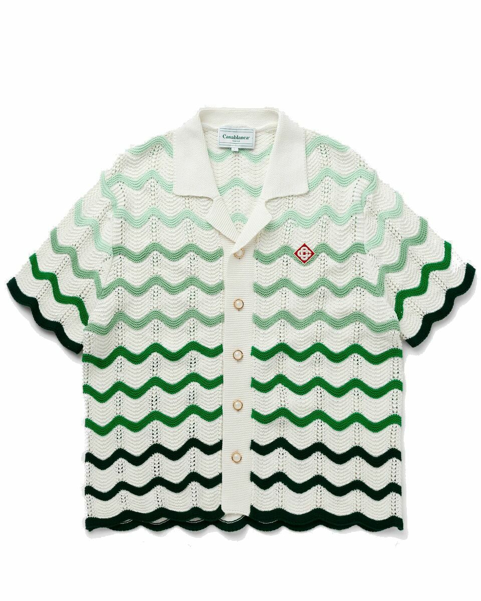 Photo: Casablanca Gradient Wave Texture Shirt Green/White - Mens - Shortsleeves
