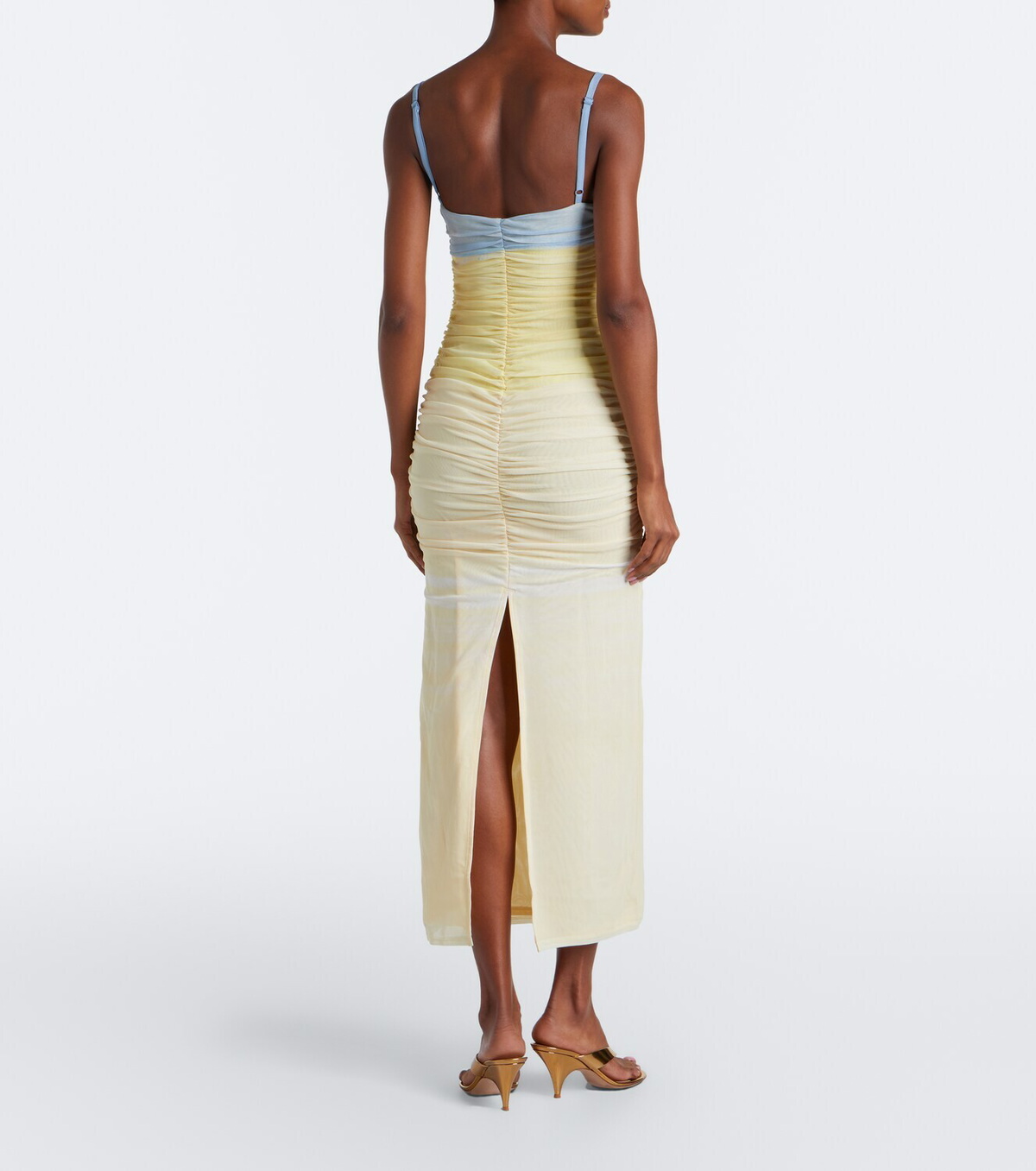 SIR Printed ruched mesh midi dress