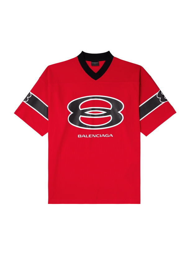 Photo: Balenciaga - American Football Oversized Printed Piqué T-Shirt - Red