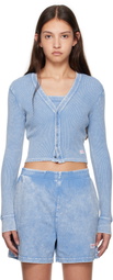 Alexander Wang Blue Waffle-Knit Cotton Stretch Cardigan