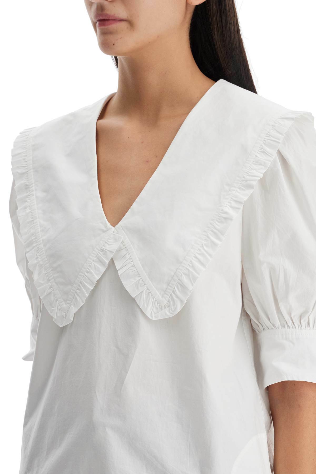 GANNI blouse with exaggerated collar and ruffle White