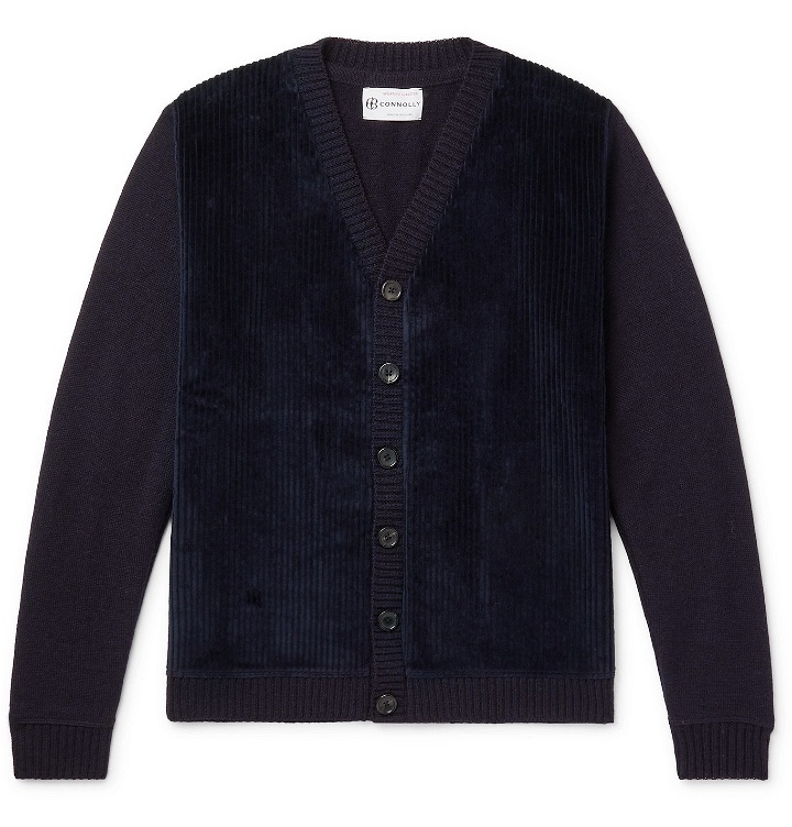 Photo: Connolly - Cotton Corduroy-Panelled Wool Cardigan - Blue