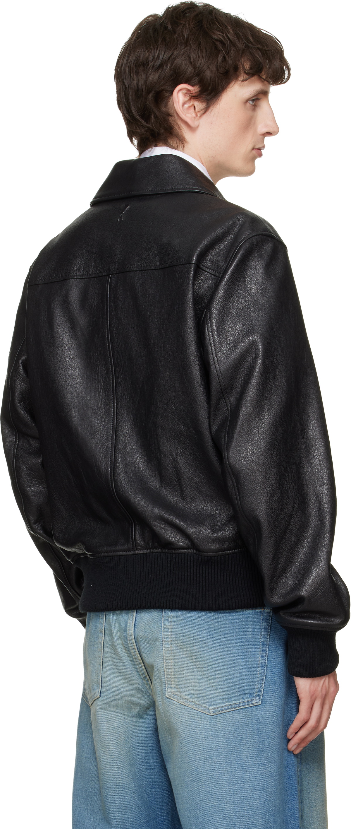 AMI Paris Black Zipped Lamb Leather Jacket