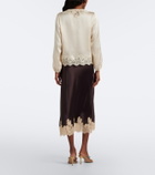 Dôen Elowen lace-trimmed silk satin midi skirt