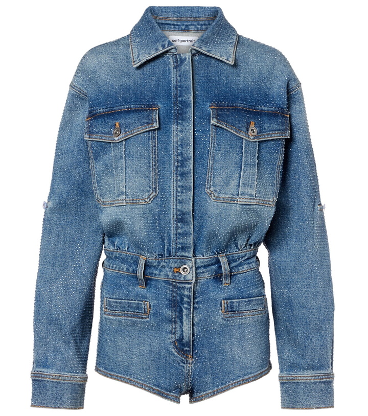 Photo: Self-Portrait Embellished denim romper