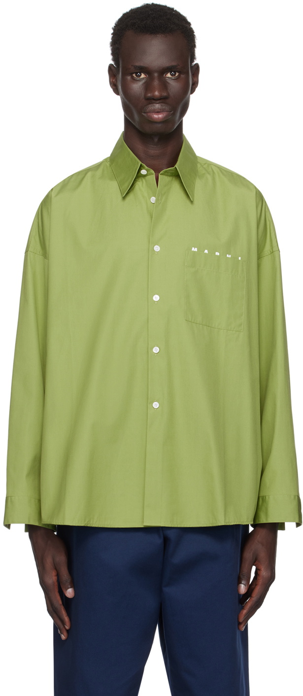 Marni Green Peeping Logo Shirt Marni