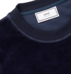 AMI - Logo-Appliquéd Cotton-Blend Velour Sweatshirt - Men - Navy