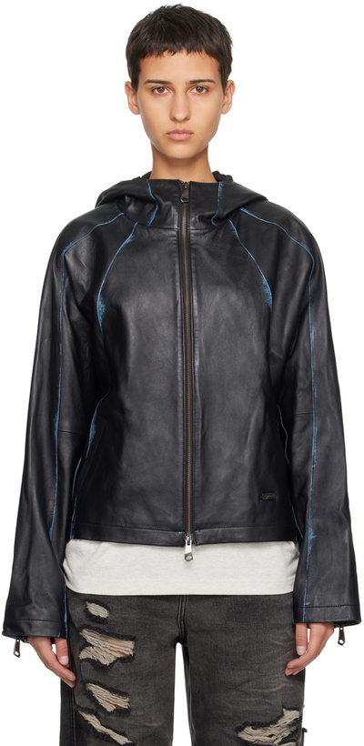 Photo: ADER error Black Burnid Leather Jacket