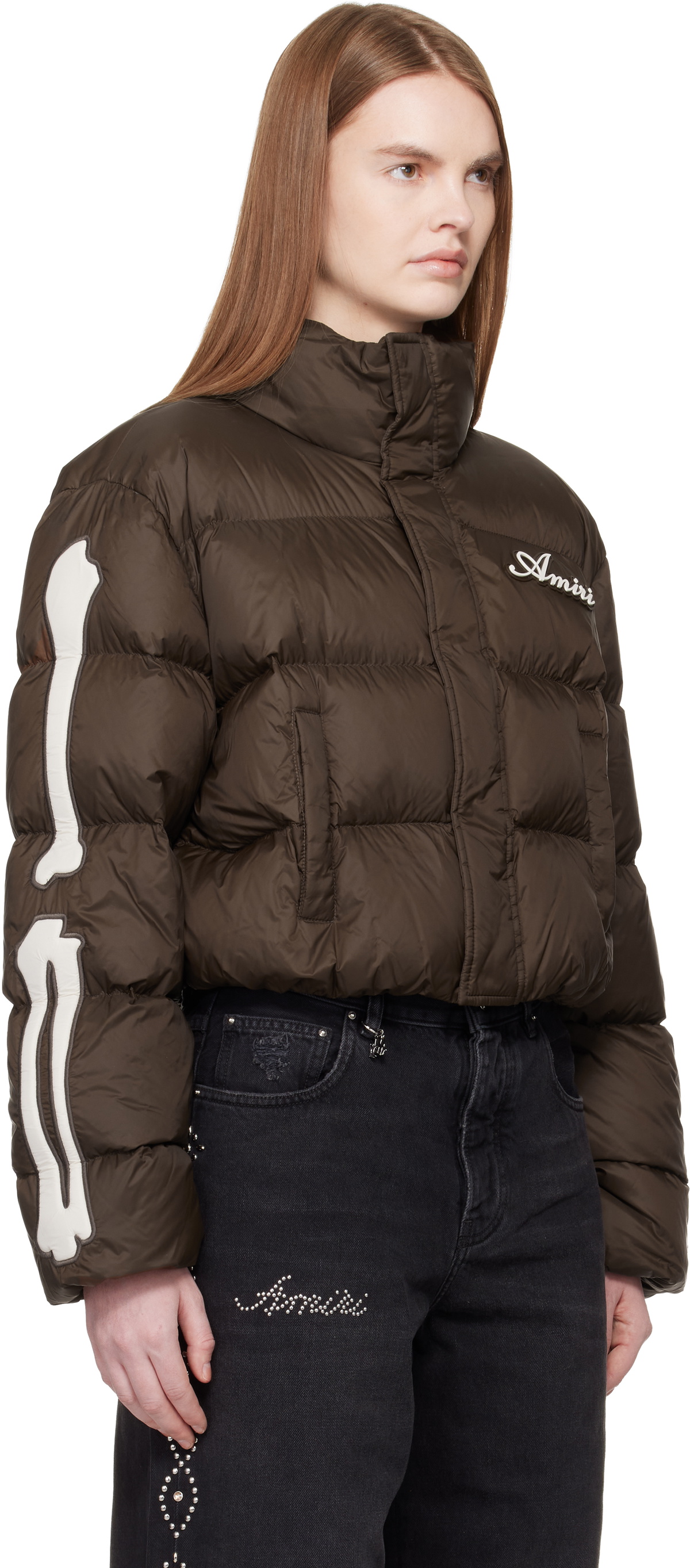 AMIRI Brown Bones Cropped Down Jacket