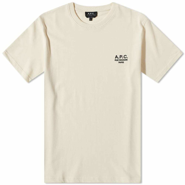 Photo: A.P.C. Men's A.P.C New Raymond Embroidered Logo T-Shirt in Off White