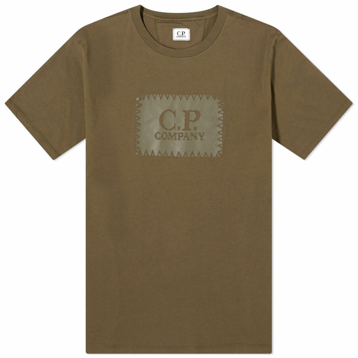 Photo: C.P. Company Men's 30/1 Jersey Label Style Logo T-Shirt in Ivy Green
