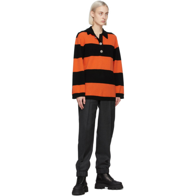 GANNI Black and Orange Cashmere Knit Blouse Polo GANNI