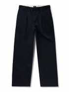 Noah - Wide-Leg Pleated Cotton-Twill Trousers - Blue