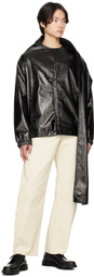 T/SEHNE SSENSE Exclusive Black Pleated Faux-Leather Jacket