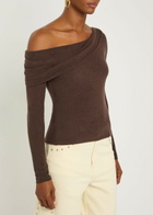 Reformation Elio Off-the-shoulder Knit top Dark Brown