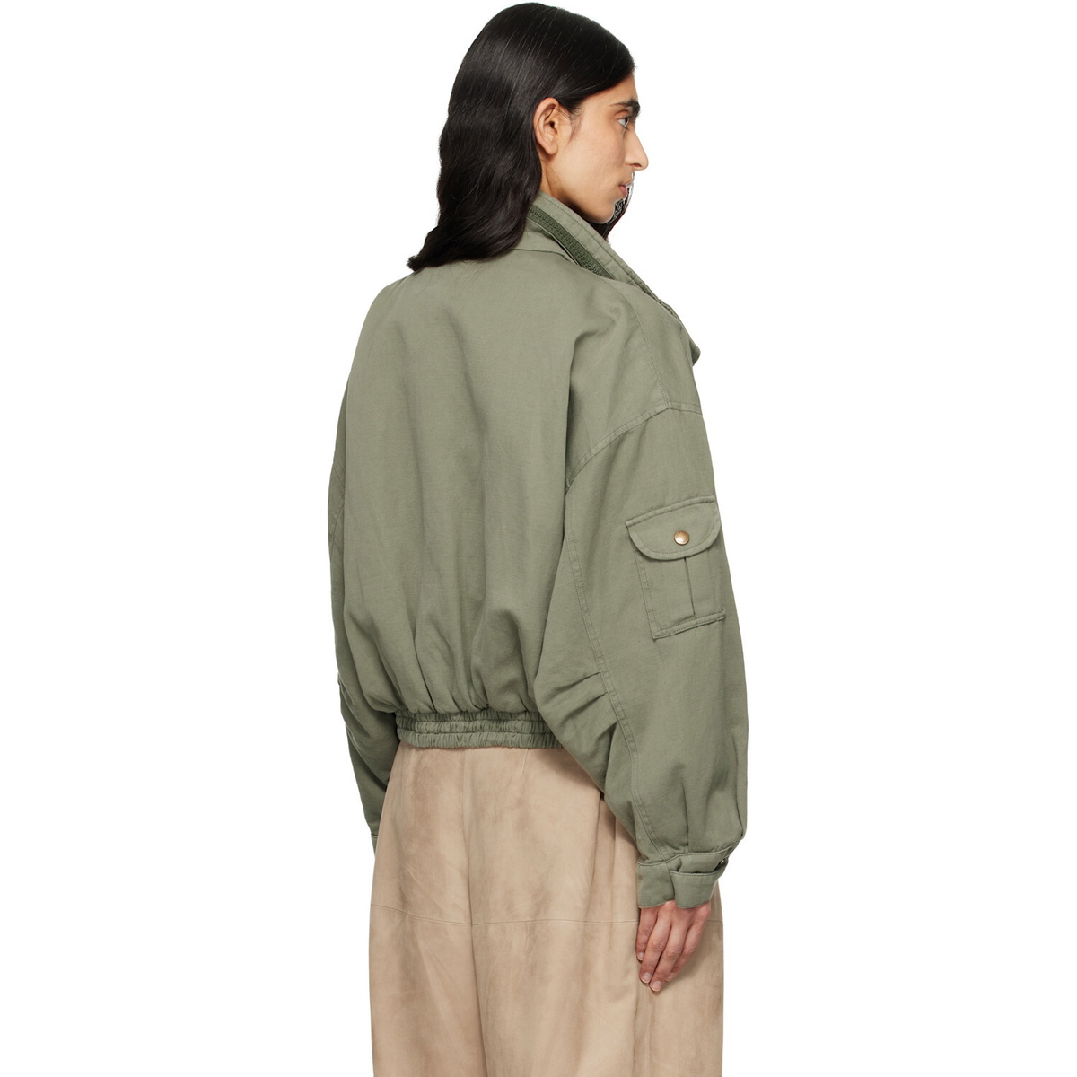 BALMAIN Green Twill Bomber Jacket