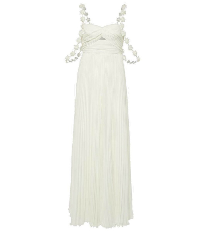 Photo: Self-Portrait Bridal floral-appliqué pleated chiffon maxi dress