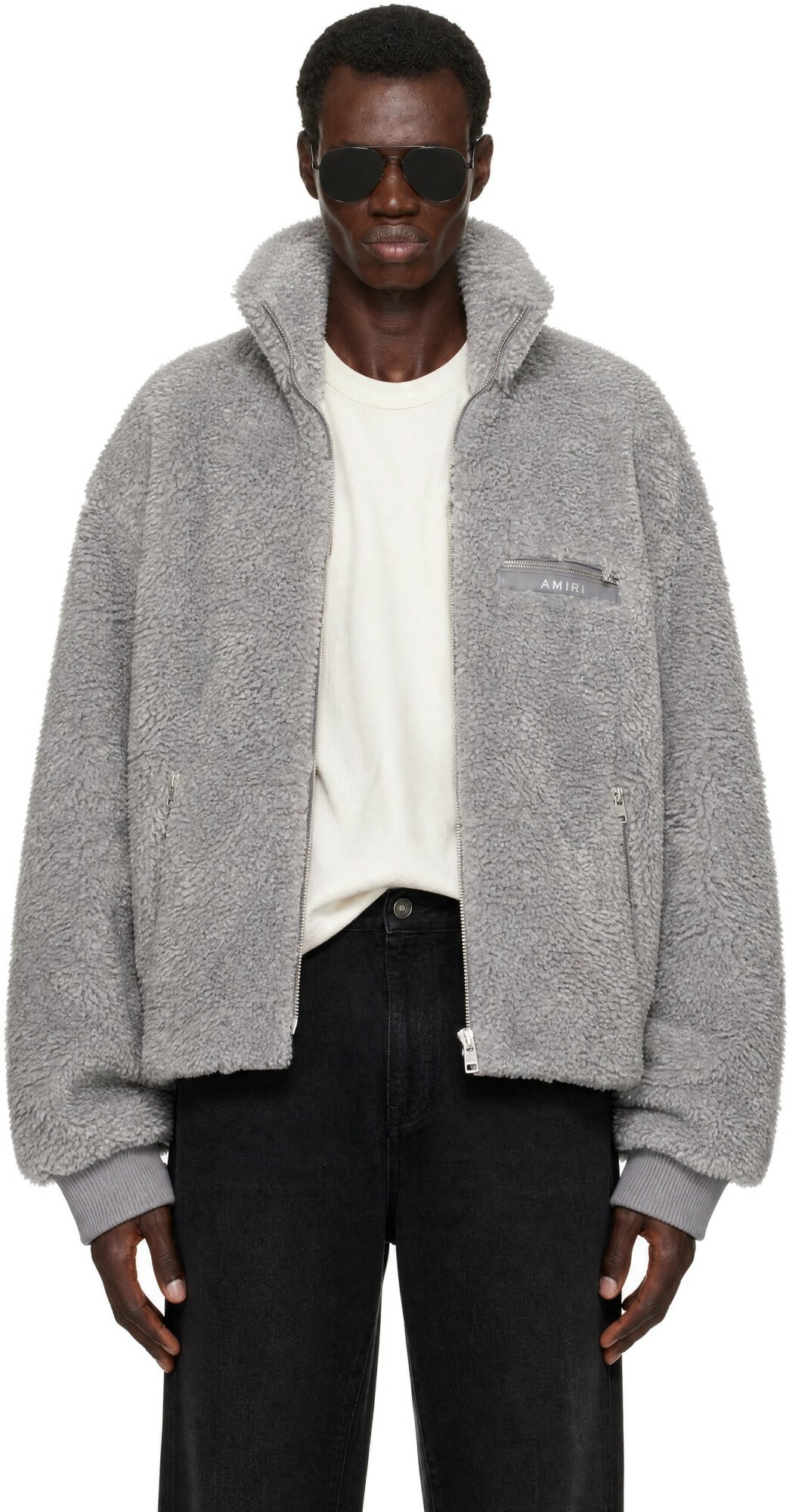 AMIRI Gray Fuzzy Track Jacket