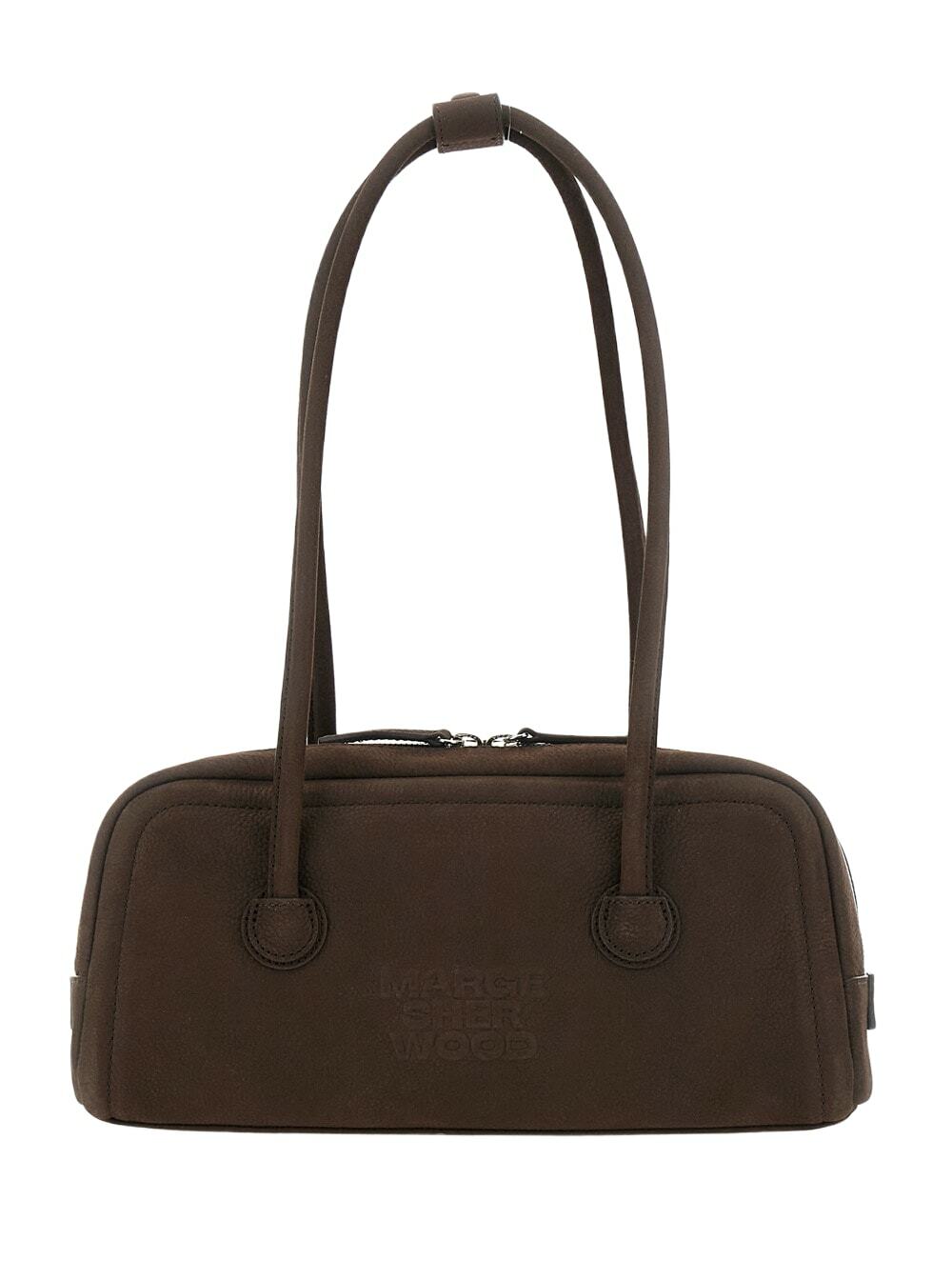 Marge Sherwood boston Grey Shoulder Bag With Embossed Logo Lettering On The Front In Leather Woman